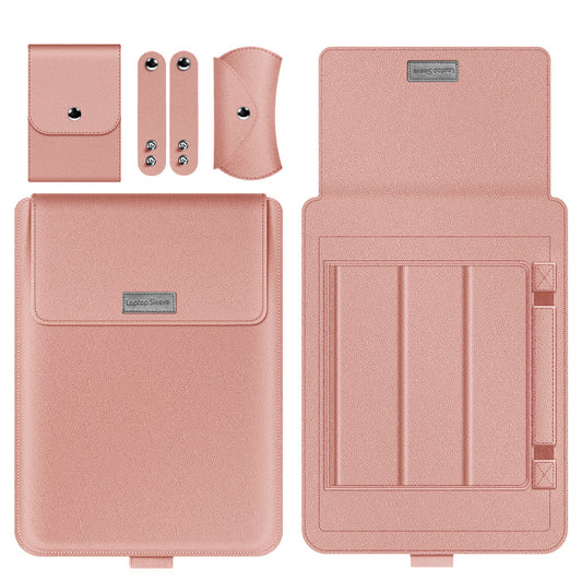 Set of pink protective cases and pouches with a brand label on a white background