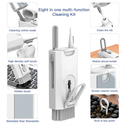 Eight-in-one multi-function cleaning kit with various components shown.