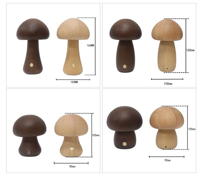 Wooden mushroom-shaped objects with measurements on a white background