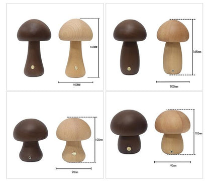 Wooden mushroom-shaped objects with measurements on a white background