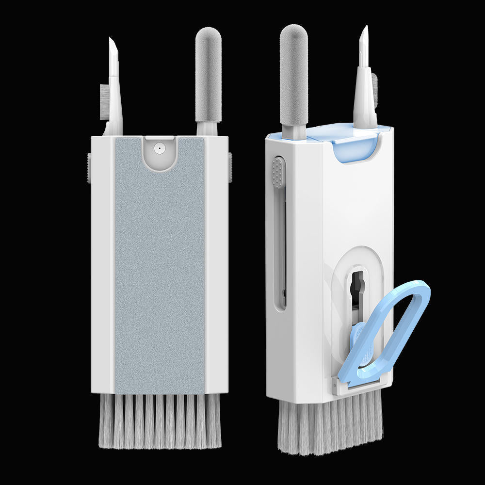 Two dental cleaning devices with brush heads on a black background