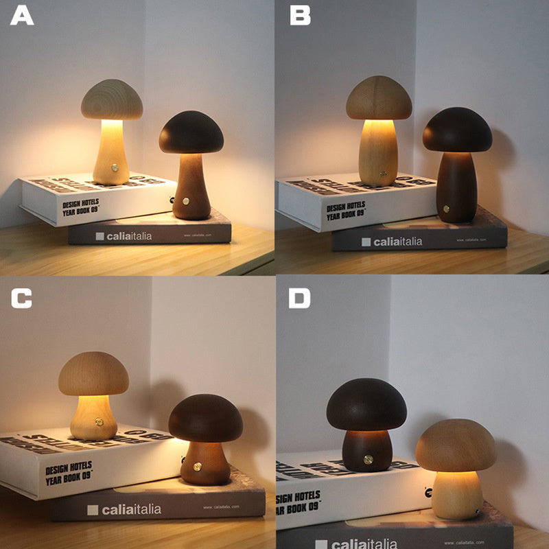 Two mushroom-shaped lamps on books with a plain background