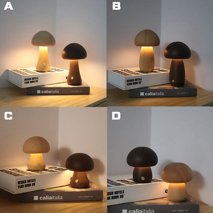Two mushroom-shaped lamps on books with a plain background