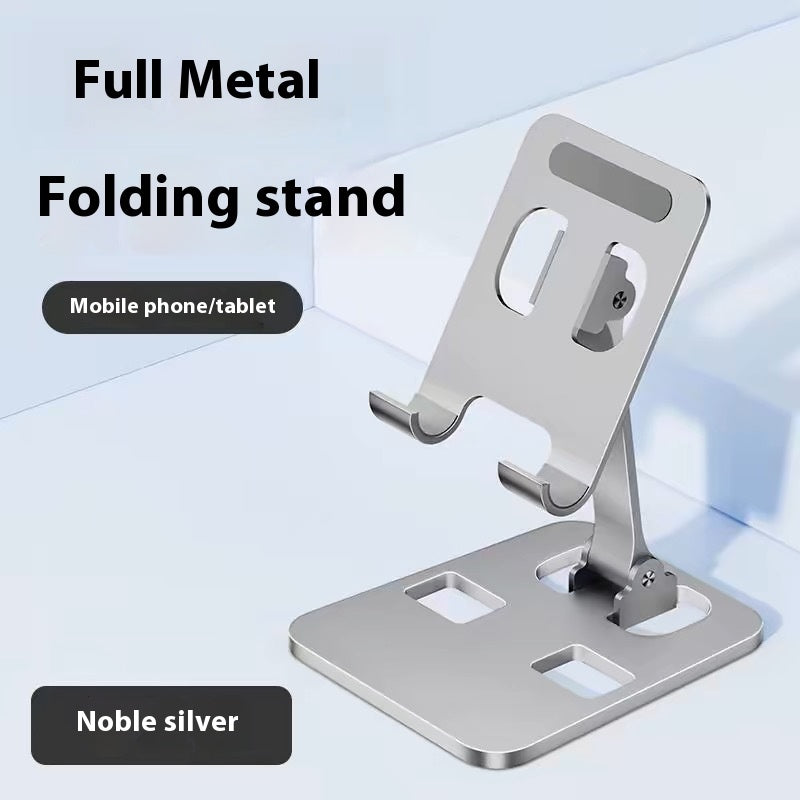 Full metal folding stand for mobile phone/tablet on a light blue background