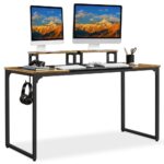 costoffs multifunctional computer desk, study table with storage, 140 x 60 x 89 cm, vintage and industrial style, mobile office workstation with 2 shelves in wood and metal
