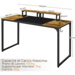 costoffs multifunctional computer desk, study table with storage, 140 x 60 x 89 cm, vintage and industrial style, mobile office workstation with 2 shelves in wood and metal