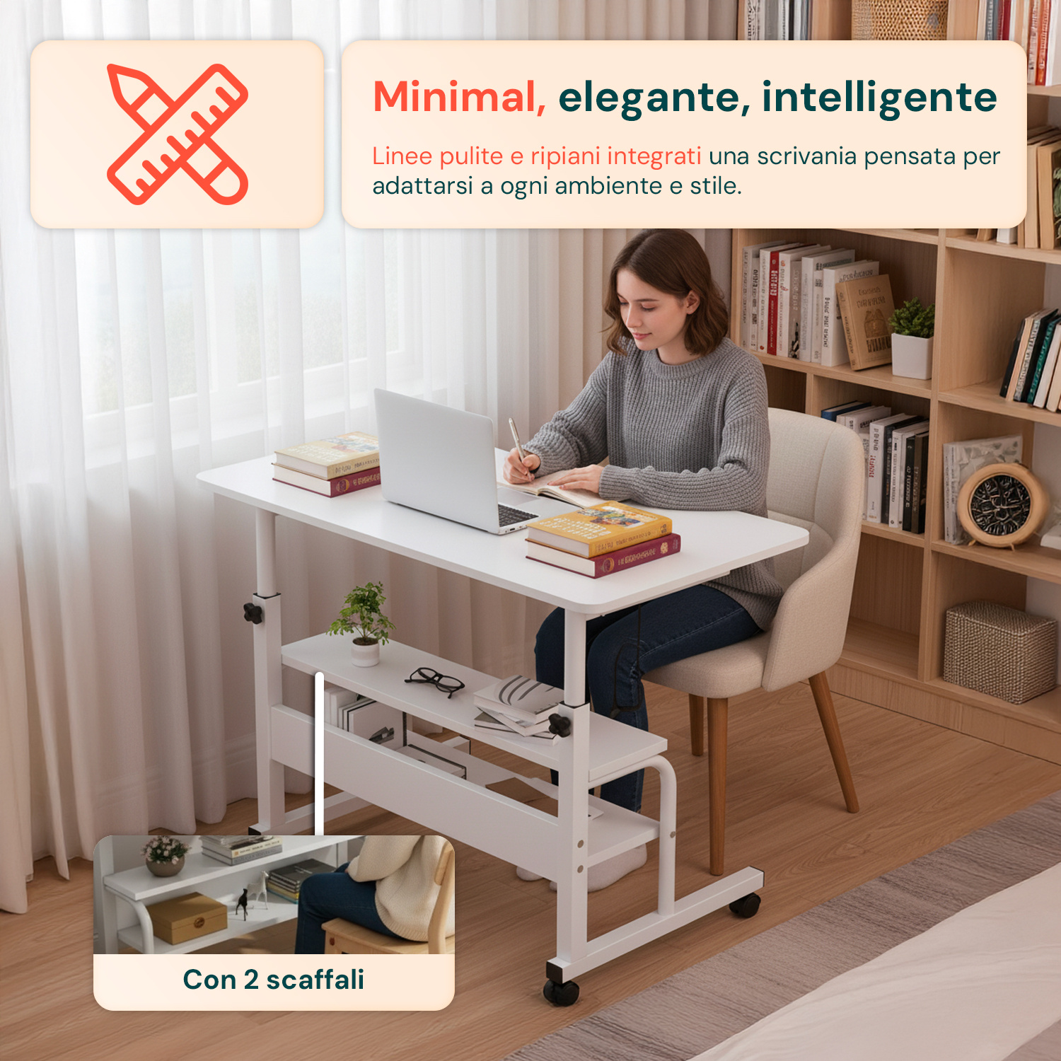 adjustable mobile desk – iron frame with mdf top, 80×40 cm