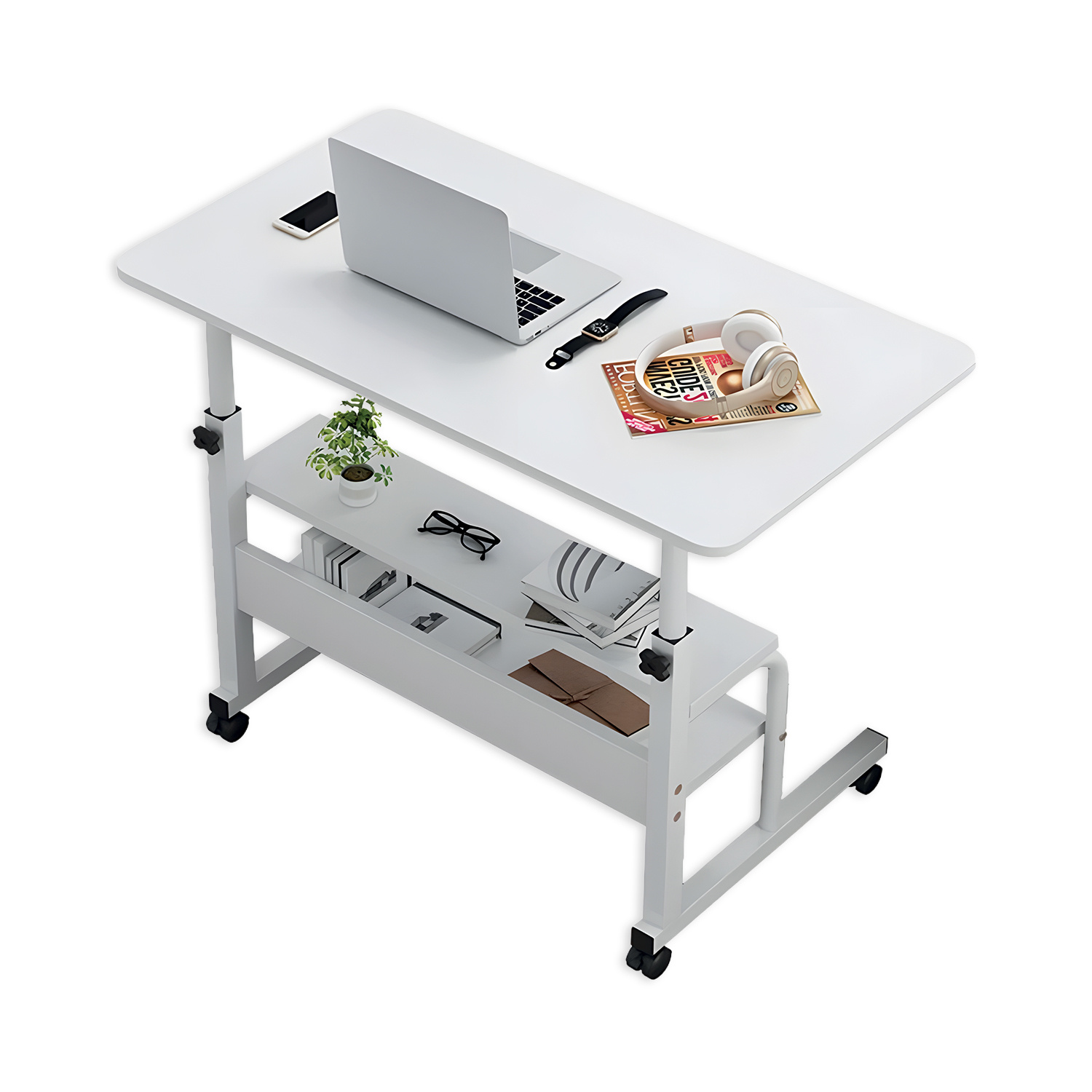 adjustable mobile desk – iron frame with mdf top, 80×40 cm
