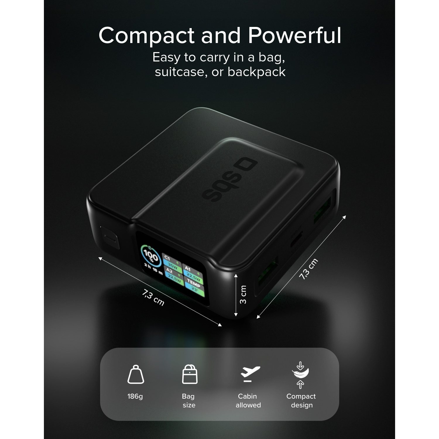 pulse power hd 35w, 10000mah, power delivery (pd 3.0 pps), afc, fast charging power bank, high density, ai lcd display, usb c, usb a, compact travel charger, black
