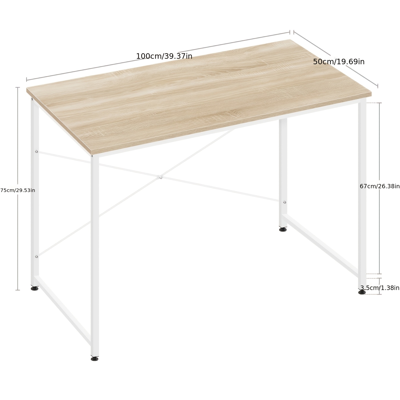 1pc desk, small computer desk, 100x50cm office desk, computer desk, metal frame, space saving, suitable for offices, home offices and studies, wood material, light oak