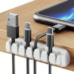 strong self adhesive silicone cable organizers with 7, 5, and 3 slots for managing cables, featuring cable holders and storage boxes to keep your wires neat and tidy!