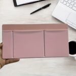 high end lycra fabric + faux leather mouse storage bag, featuring three pockets that can hold two mice, a capacitive stylus, and other electronic pens. this self adhesive multifunctional storage pouch is suitable for various computers, ipads