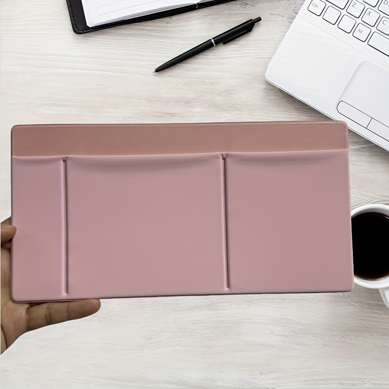 high end lycra fabric + faux leather mouse storage bag, featuring three pockets that can hold two mice, a capacitive stylus, and other electronic pens. this self adhesive multifunctional storage pouch is suitable for various computers, ipads