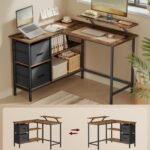 l shaped desk with 2 spacious drawers, gaming desk with monitor stand, corner desk, computer desk with adjustable storage shelf, for home office