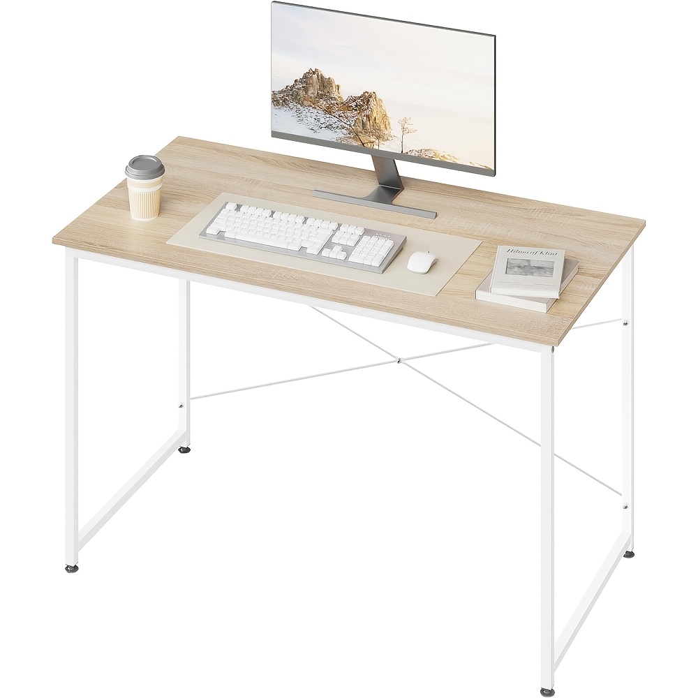 1pc desk, small computer desk, 100x50cm office desk, computer desk, metal frame, space saving, suitable for offices, home offices and studies, wood material, light oak