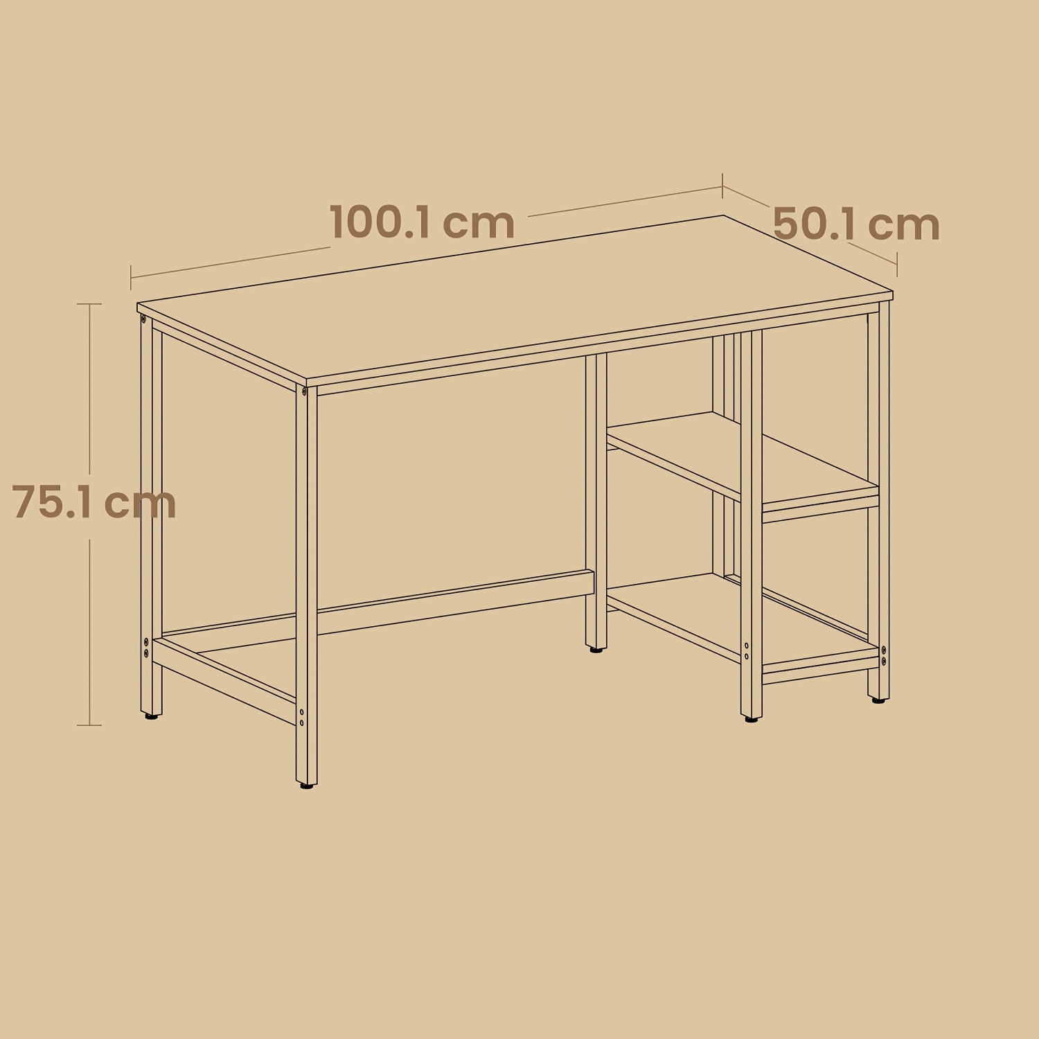 computer desk, 50.1 x 100.1 x 76.1cm, it table, modern style, for home office, bedroom, living room, brown and black