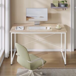 1pc desk, small computer desk, 100x50cm office desk, computer desk, metal frame, space saving, suitable for offices, home offices and studies, wood material, light oak