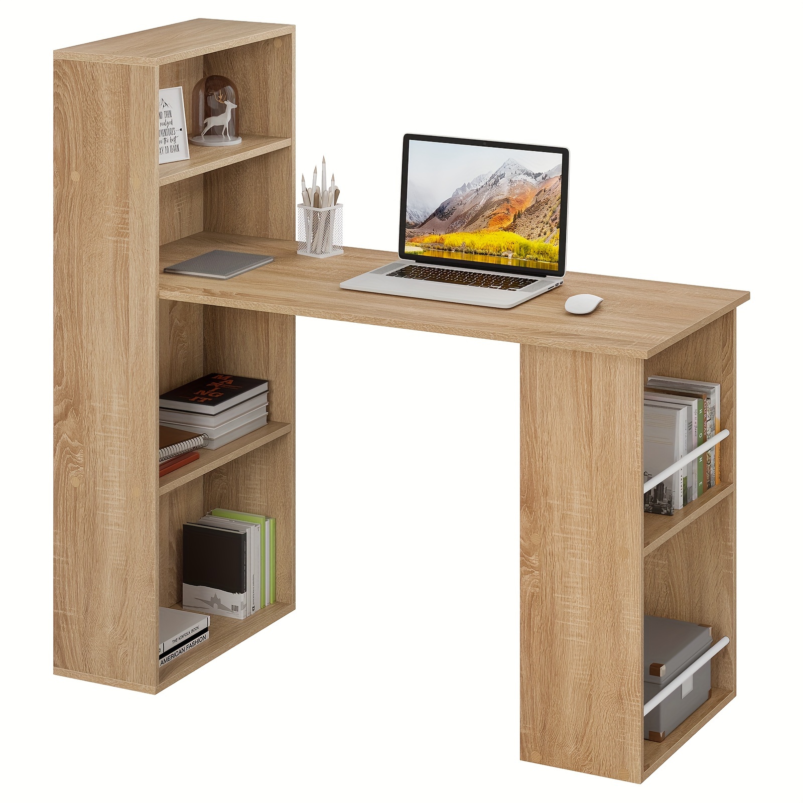 120 cm desk with shelf, computer desk with shelf, desk with shelf, desk with shelf, 122 x 55 x 120 cm, light wood