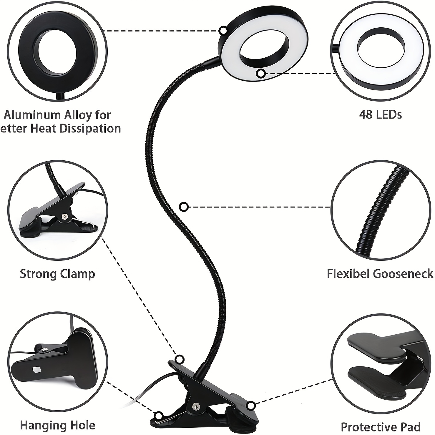 led desk lamp adjustable eye protection study reading clip light beauty selfie fill light desktop clip lamp