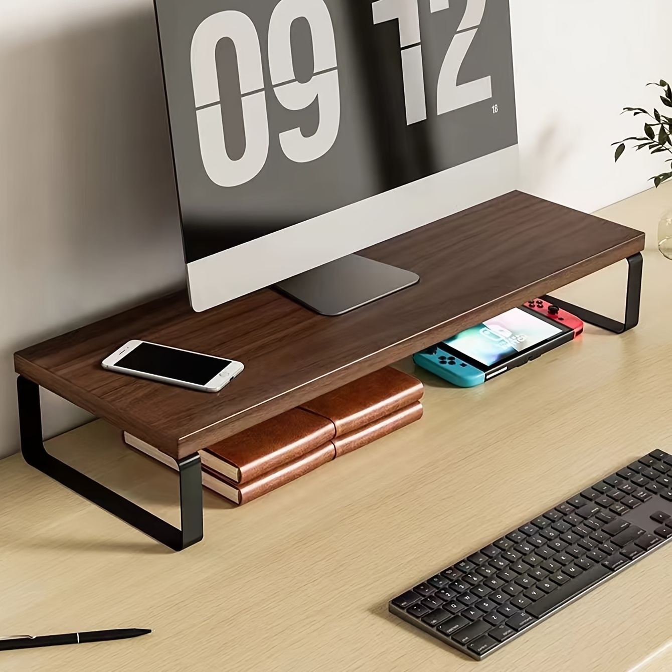 diy office computer monitor riser with desktop keyboard organizer and storage shelf set