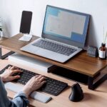 diy office computer monitor riser with desktop keyboard organizer and storage shelf set