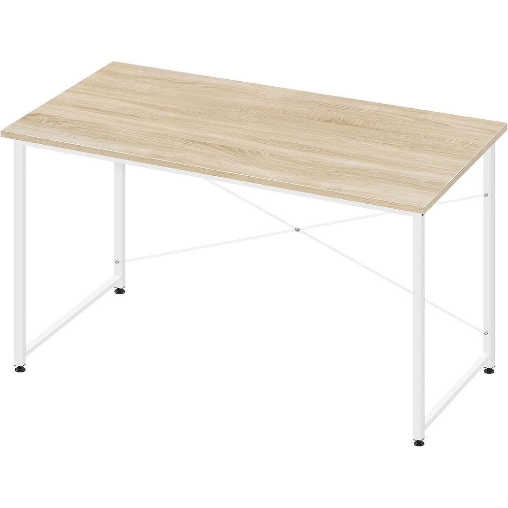 1pc desk, small computer desk, 100x50cm office desk, computer desk, metal frame, space saving, suitable for offices, home offices and studies, wood material, light oak