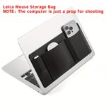 high end lycra fabric + faux leather mouse storage bag, featuring three pockets that can hold two mice, a capacitive stylus, and other electronic pens. this self adhesive multifunctional storage pouch is suitable for various computers, ipads