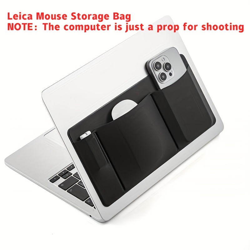 high end lycra fabric + faux leather mouse storage bag, featuring three pockets that can hold two mice, a capacitive stylus, and other electronic pens. this self adhesive multifunctional storage pouch is suitable for various computers, ipads
