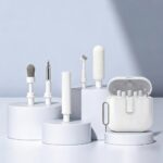 multifunctional detachable combined cleaning brush, 4 freely combinable and switchable assembly styles, portable electronic device cleaner kit for keyboard, airpods, headphones, phone, laptop, camera gap deep dust removal