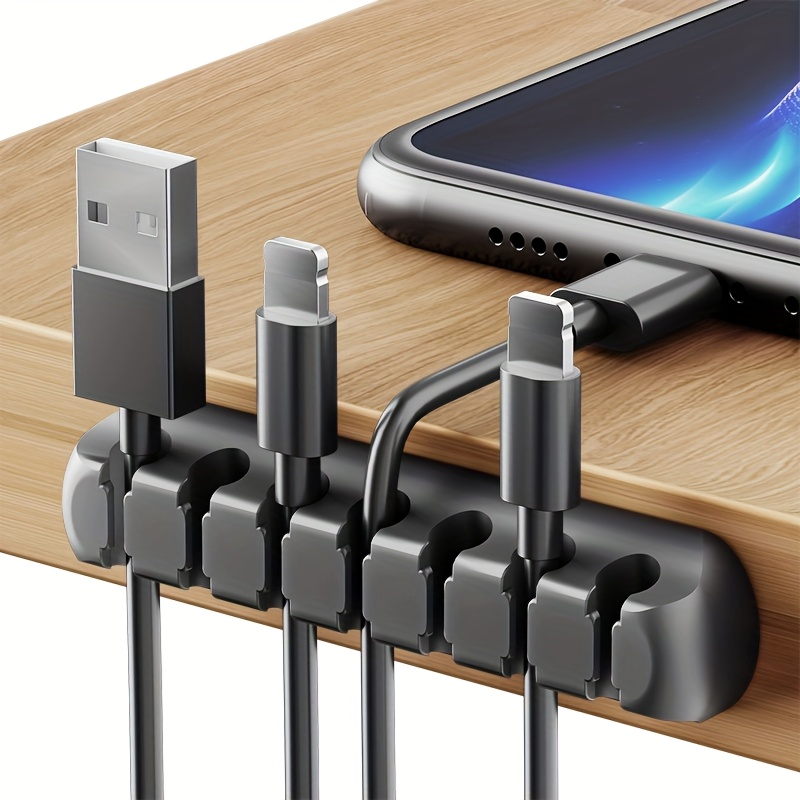 strong self adhesive silicone cable organizers with 7, 5, and 3 slots for managing cables, featuring cable holders and storage boxes to keep your wires neat and tidy!