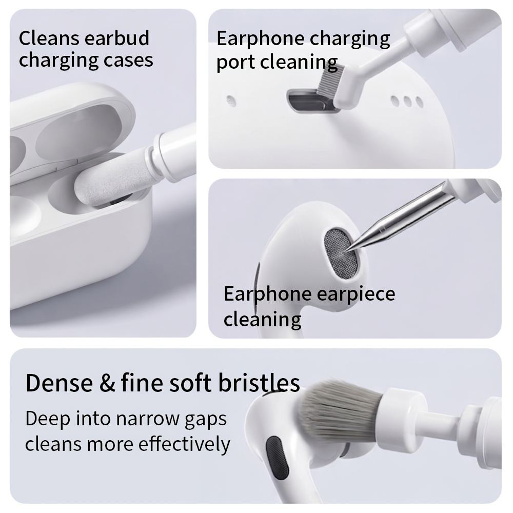 multifunctional detachable combined cleaning brush, 4 freely combinable and switchable assembly styles, portable electronic device cleaner kit for keyboard, airpods, headphones, phone, laptop, camera gap deep dust removal