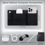 high end lycra fabric + faux leather mouse storage bag, featuring three pockets that can hold two mice, a capacitive stylus, and other electronic pens. this self adhesive multifunctional storage pouch is suitable for various computers, ipads