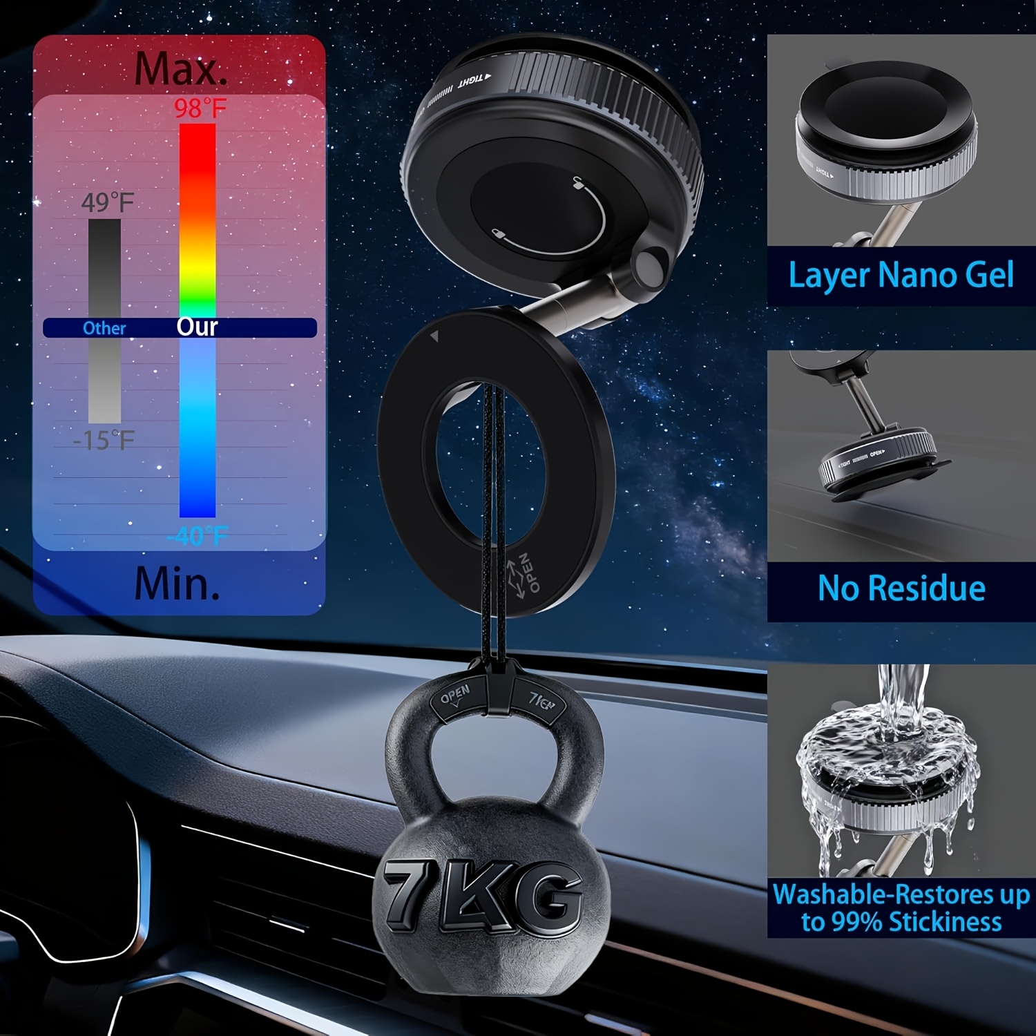 upgraded magnetic car phone holder 360 degree rotatable 43.54kg super suction cup mount for magsafe, universal car/gym/mirror phone holder for iphone and android