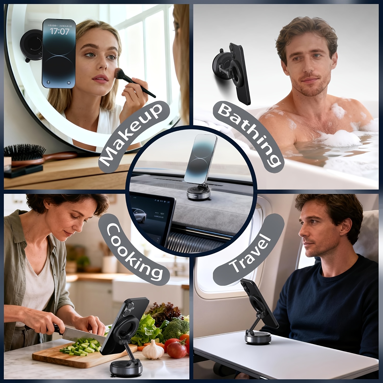 upgraded magnetic car phone holder 360 degree rotatable 43.54kg super suction cup mount for magsafe, universal car/gym/mirror phone holder for iphone and android