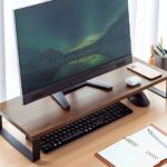 diy office computer monitor riser with desktop keyboard organizer and storage shelf set