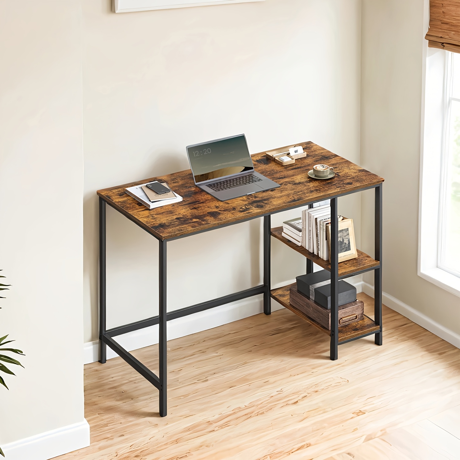 computer desk, 50.1 x 100.1 x 76.1cm, it table, modern style, for home office, bedroom, living room, brown and black