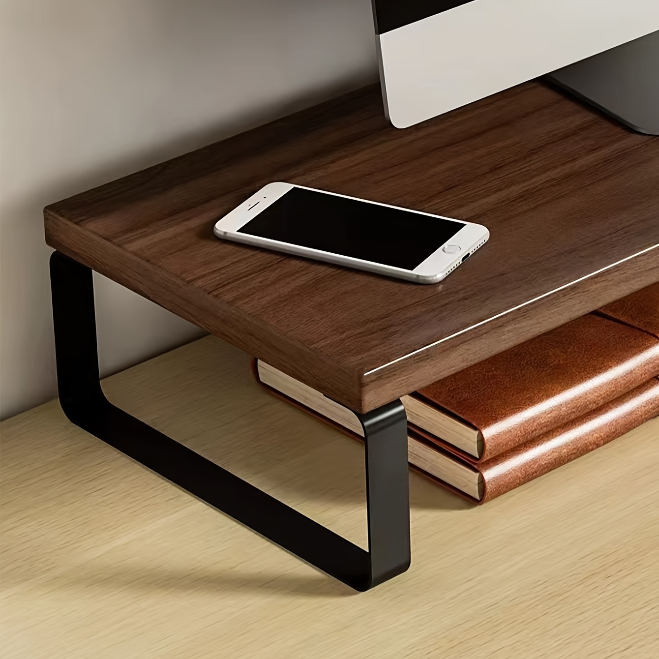 diy office computer monitor riser with desktop keyboard organizer and storage shelf set