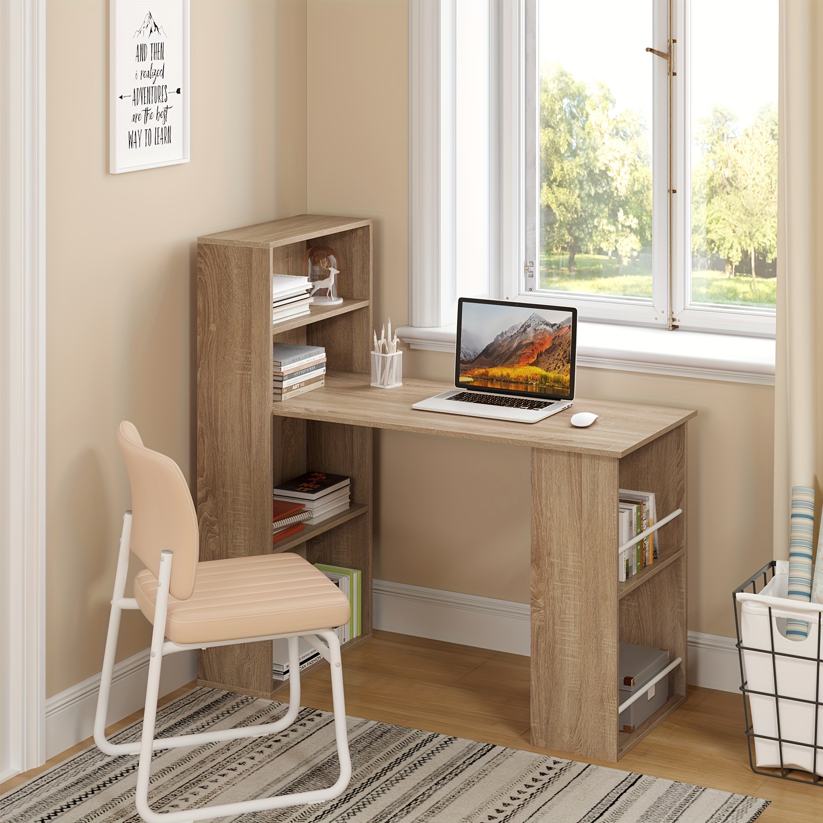 120 cm desk with shelf, computer desk with shelf, desk with shelf, desk with shelf, 122 x 55 x 120 cm, light wood