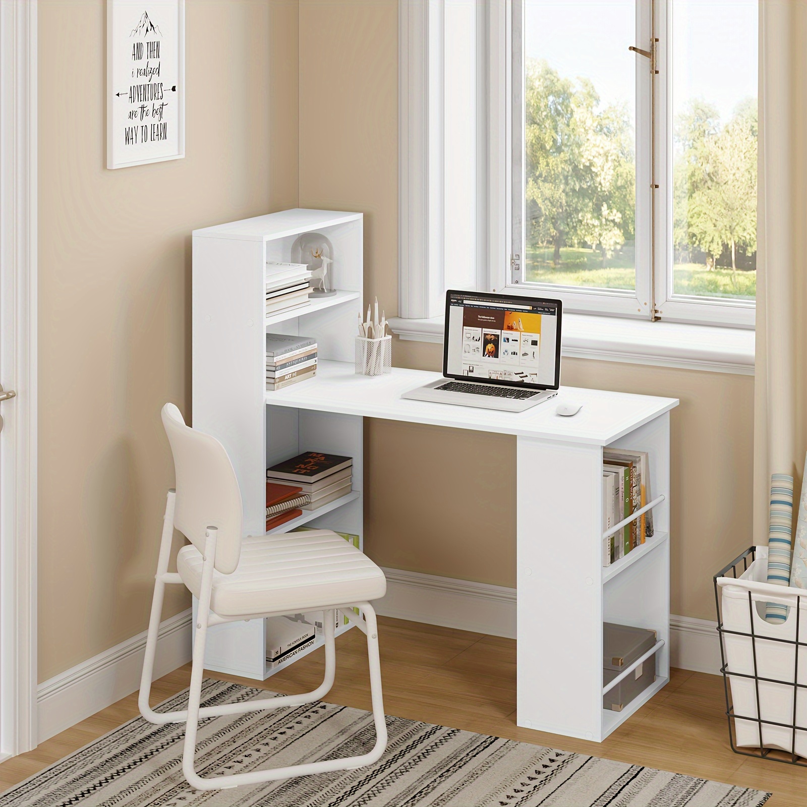 120 cm desk with shelf, computer desk with shelf, desk with shelf, desk with shelf, 122 x 55 x 120 cm, light wood