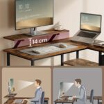 l shaped desk with 2 spacious drawers, gaming desk with monitor stand, corner desk, computer desk with adjustable storage shelf, for home office