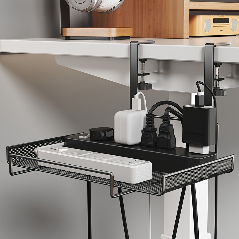 1pc life declaration no drill under desk cable management tray metal wire mesh with mounting clips, space saving organizer for home office, bedroom, living room easy install reusable desk & drawer organizer, office organization, modern metallic look, metal construction, workspace organization, minimalist design, sturdy clips, workspace organizers