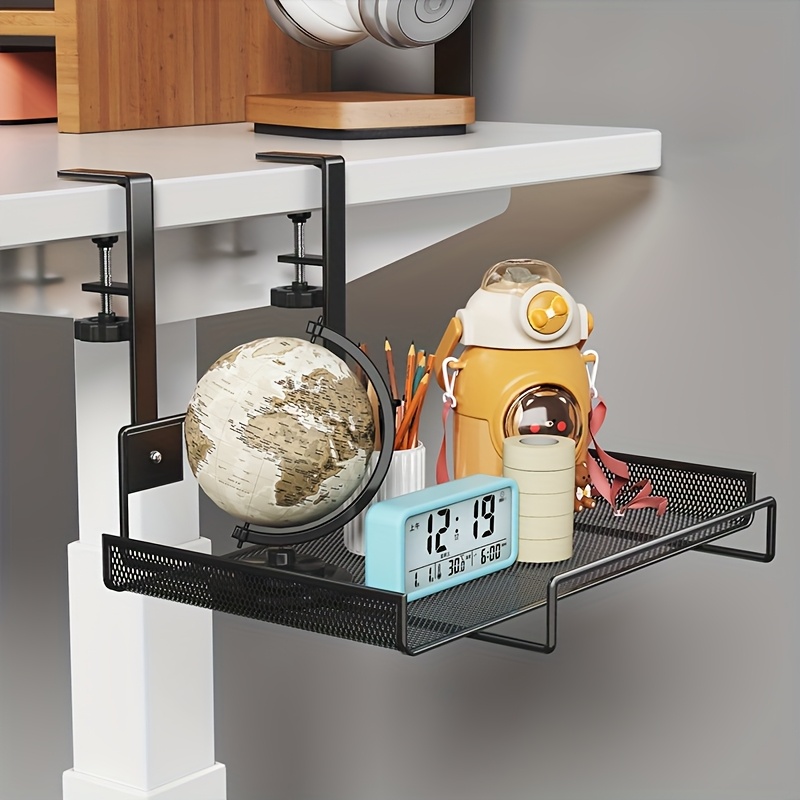1pc life declaration no drill under desk cable management tray metal wire mesh with mounting clips, space saving organizer for home office, bedroom, living room easy install reusable desk & drawer organizer, office organization, modern metallic look, metal construction, workspace organization, minimalist design, sturdy clips, workspace organizers