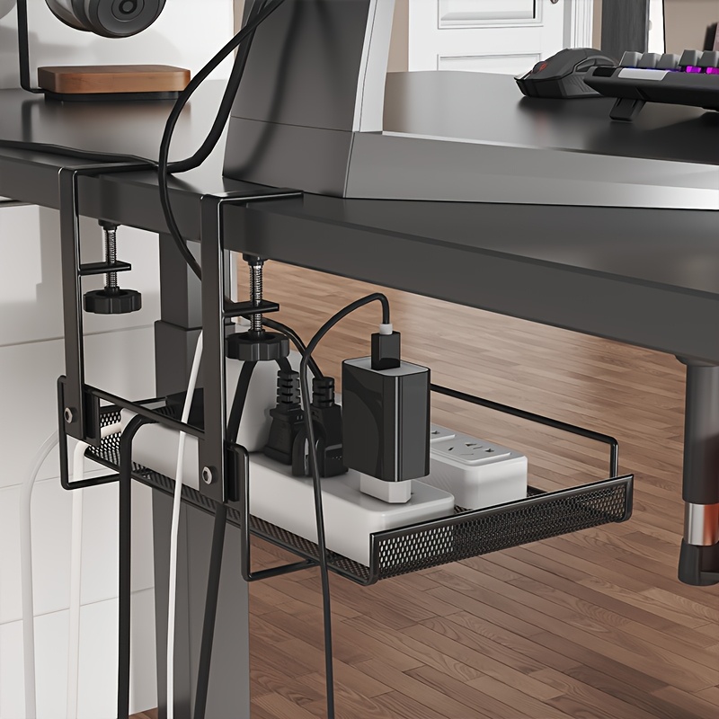 1pc life declaration no drill under desk cable management tray metal wire mesh with mounting clips, space saving organizer for home office, bedroom, living room easy install reusable desk & drawer organizer, office organization, modern metallic look, metal construction, workspace organization, minimalist design, sturdy clips, workspace organizers