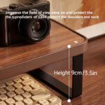 furniture grade l shaped corner monitor stand riser, steel wood composite stable load bearing structure, multi functional dual zone tiered storage system, ergonomic elevated viewing design, desktop space liberation solution, suitable for office