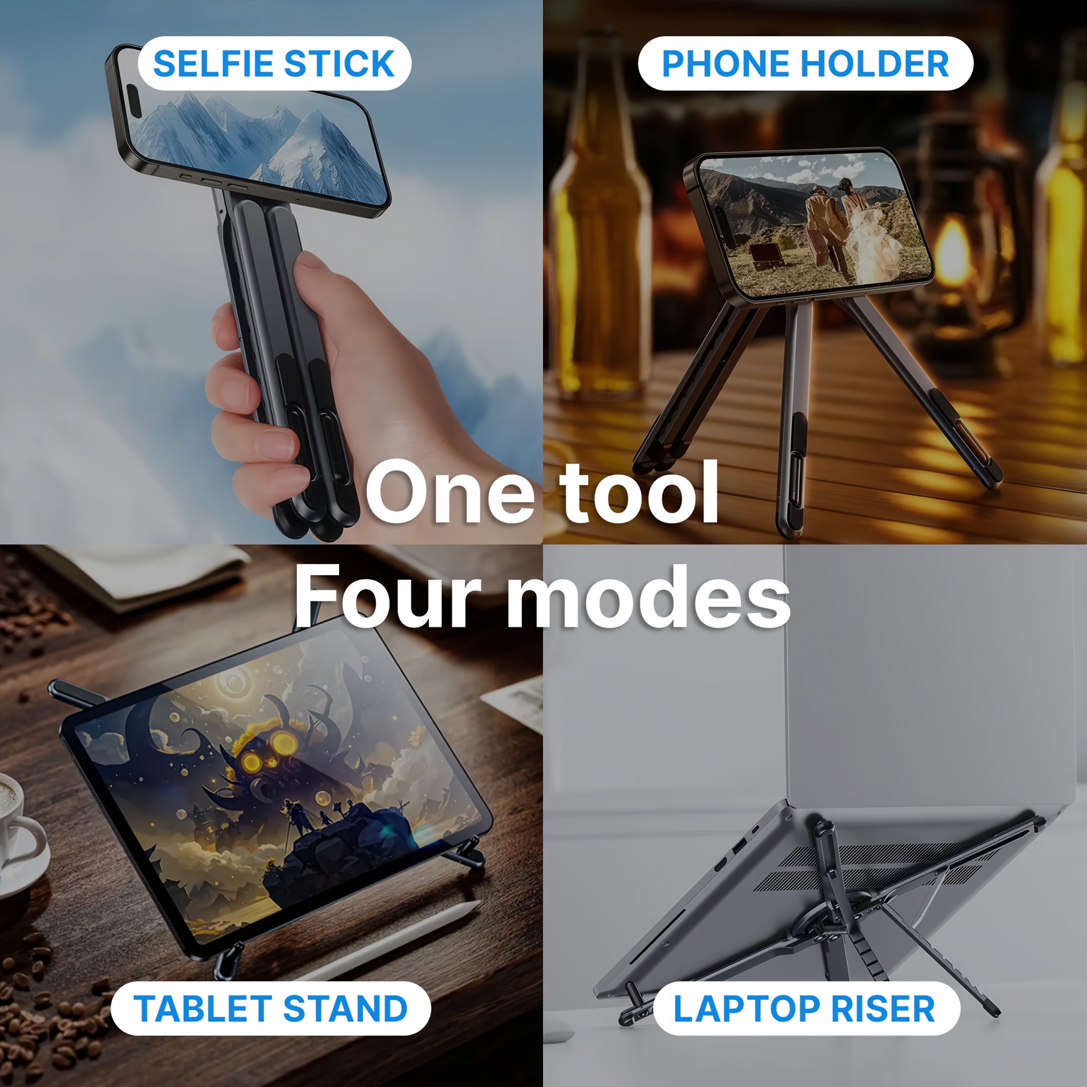 1pc 3 in 1 foldable adjustable height magnetic stand | suitable for phones, tablets, laptops, and computers, compatible with iphone/type c android connectors, offers 8 height adjustment settings, portable desktop holder, laptop desk, aluminum alloy