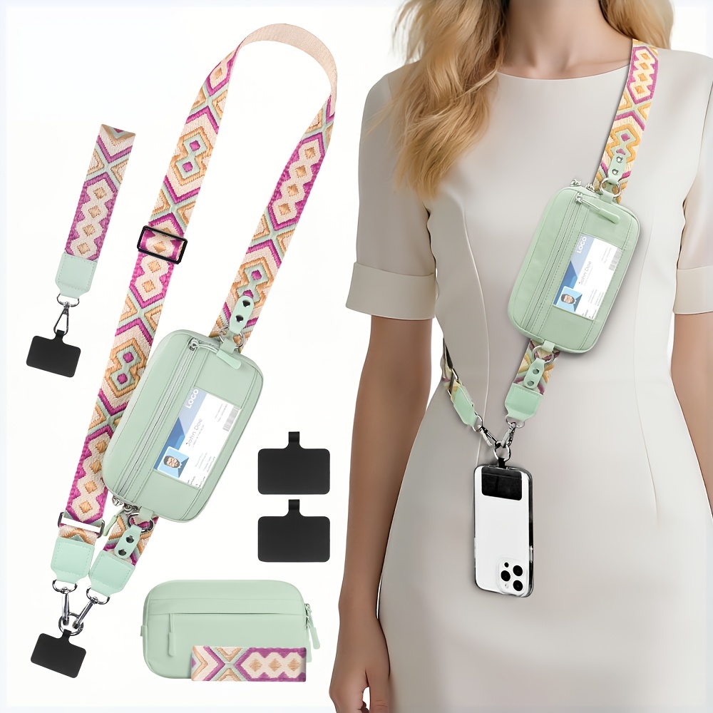 2pcs rfid clip and go strap for phone with wallet crossbody phone lanyard | includes wrist strap and zippered anti theft pocket, suitable for everyday travel, universal multi functional mobile phone lanyard, compatible with most smartphones