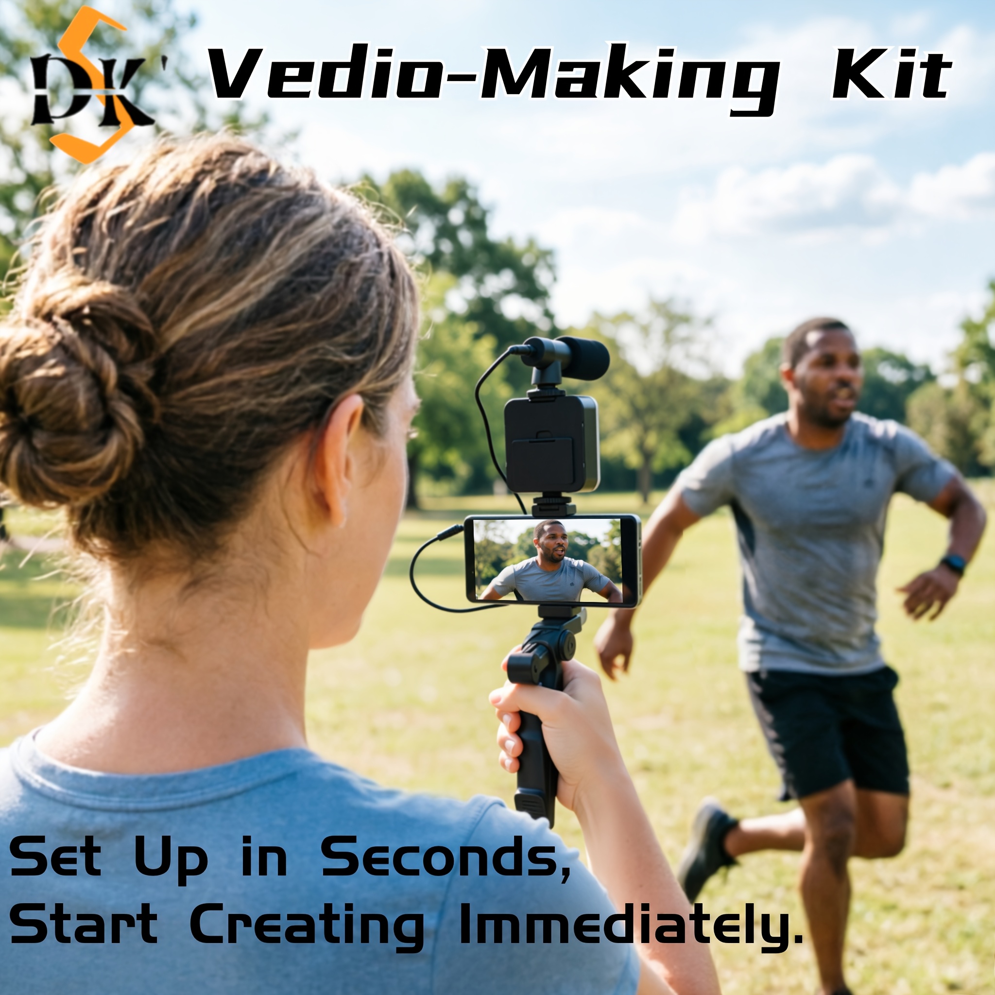 vlogging kit with tripod, mini led video light, microphone, portable live streaming setup, compatible with cameras and mobile devices for video conference calls, vlogging, , instagram, and tiktok.