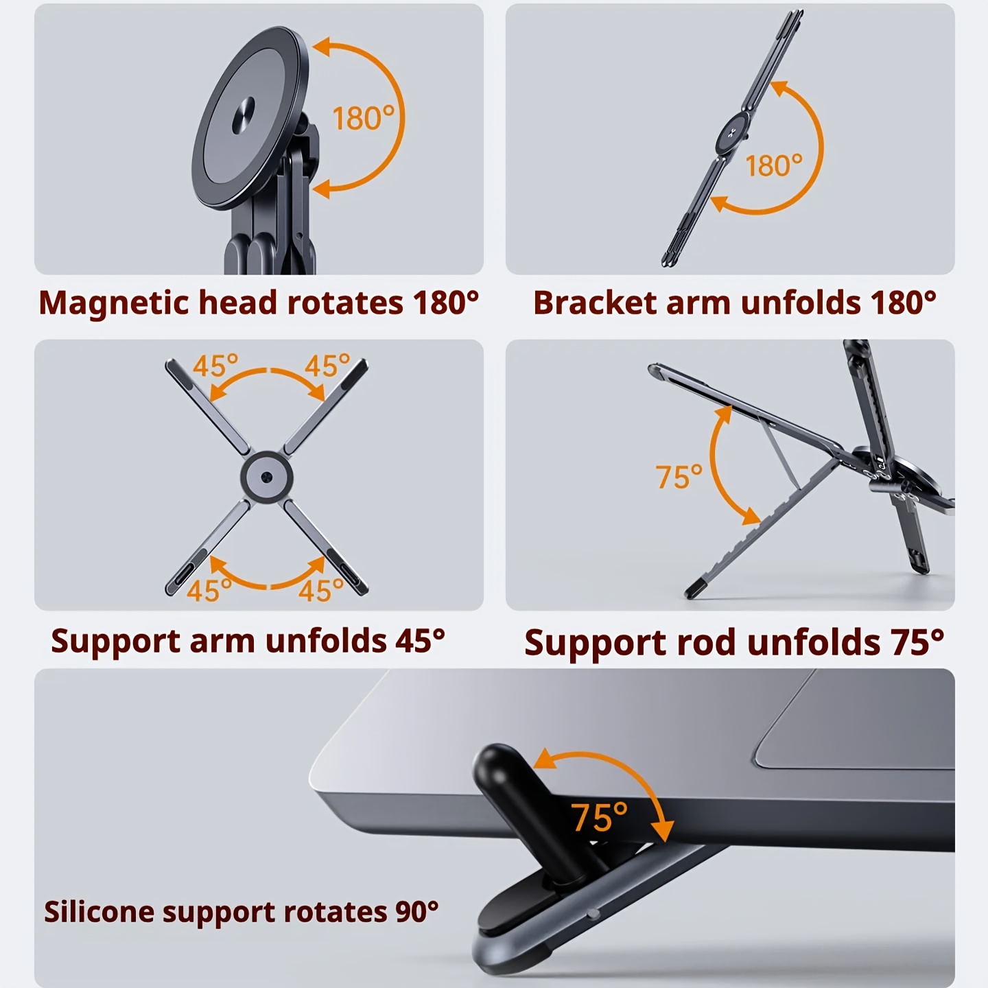 1pc 3 in 1 foldable adjustable height magnetic stand | suitable for phones, tablets, laptops, and computers, compatible with iphone/type c android connectors, offers 8 height adjustment settings, portable desktop holder, laptop desk, aluminum alloy