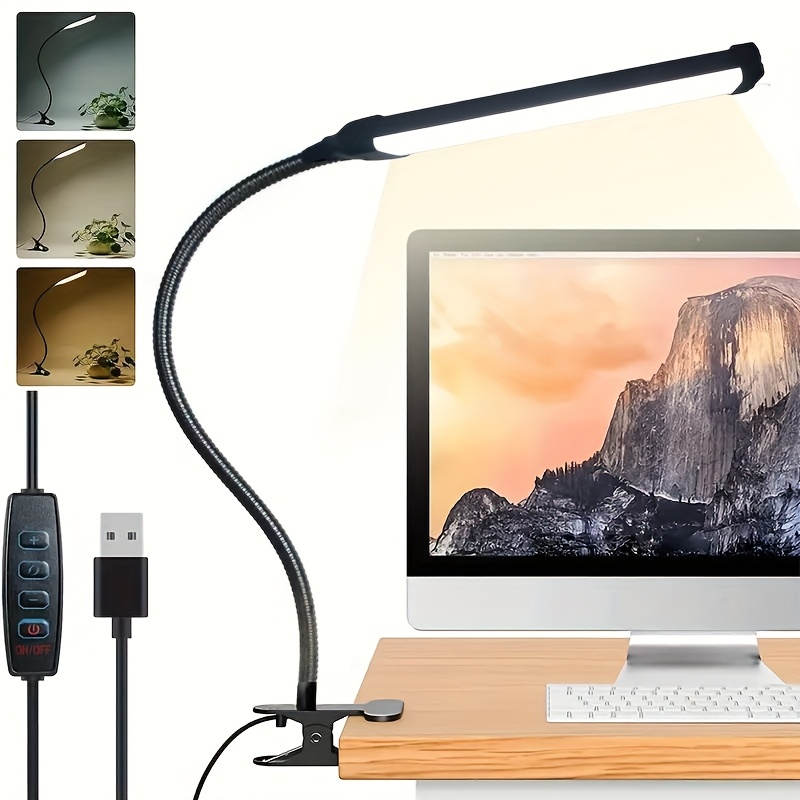 modern dimmable led desk lamp with touch control, adjustable swing arm & clamp, usb powered eye caring task light, polished black design for home office workspace, adjustable desk light | curved arm lamp | integrated usb ports, lamps for home office