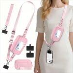 2pcs rfid clip and go strap for phone with wallet crossbody phone lanyard | includes wrist strap and zippered anti theft pocket, suitable for everyday travel, universal multi functional mobile phone lanyard, compatible with most smartphones